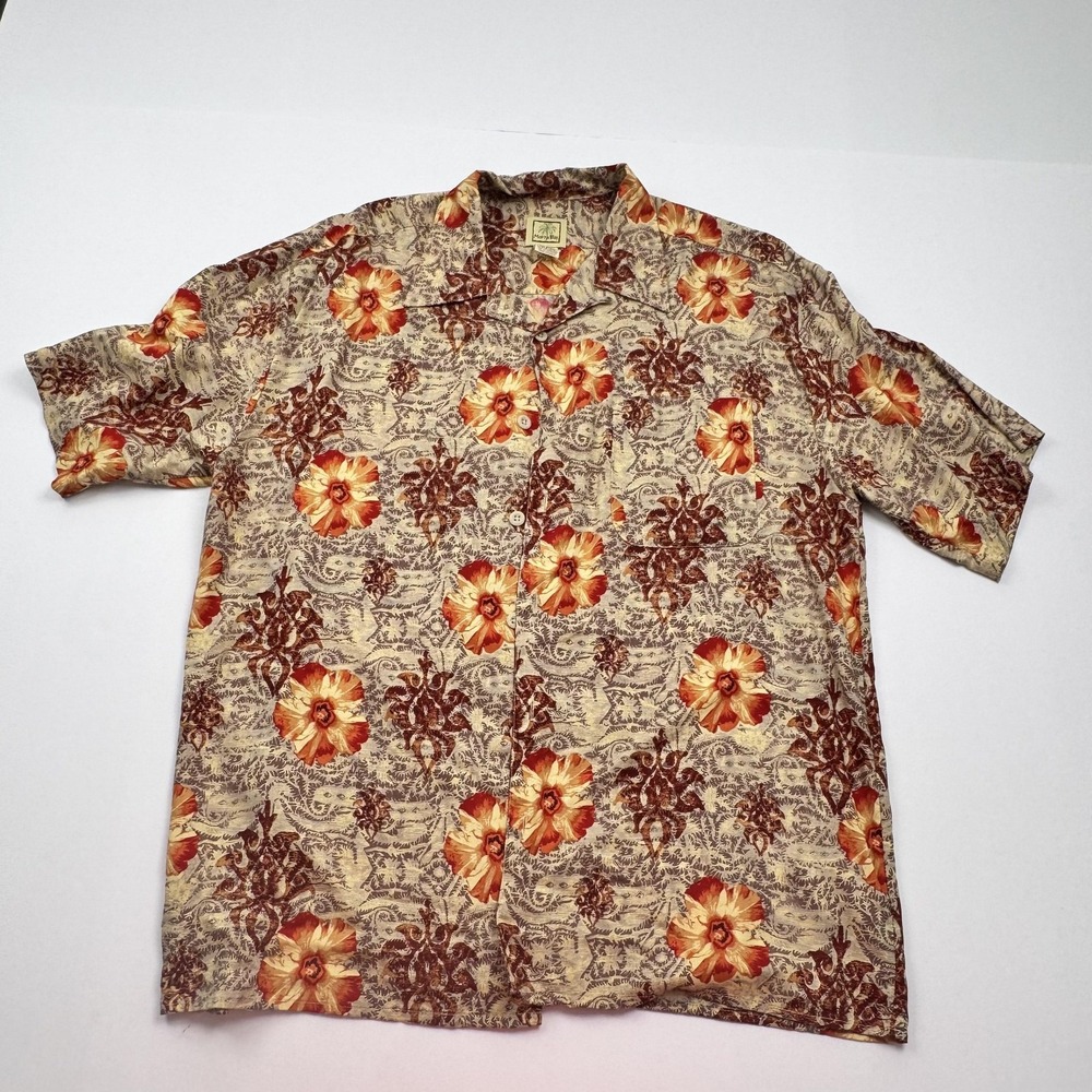 Morro Bay Shirt Mens Medium Hawaiian Floral Button Up Rayon Casual Beach Top
